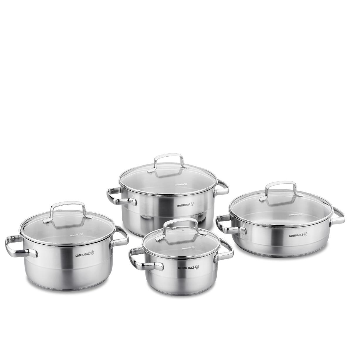 Korkmaz High-End Stainless Steel Induction-Ready Cookware Sets with Tri-Ply  Encapsulated Base (8 Piece, Rosanna)